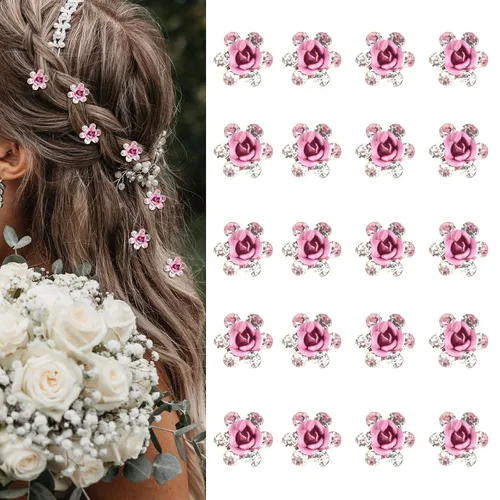 Miniatura 11 de YISSION 20 pinzas para el cabello con diseño de rosas azules, lindas horquillas para el pelo con diamantes de imitación, pequeñas pinzas decorativas