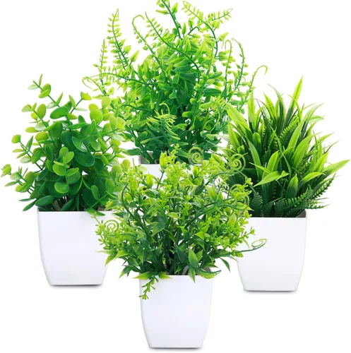 Miniatura 11 de GREENTIME Paquete de 4 plantas falsas en maceta negra, pequeñas plantas artificiales de eucalipto en maceta, hierba de trigo, mini vegetación