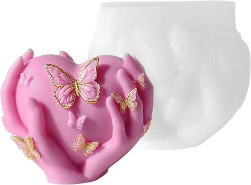 Moldes de vela 3D de rosa y corazón, 2 moldes de silicona de San Valentín para jabones hechos a mano, regalos de velas, manualidades de resina, Mano