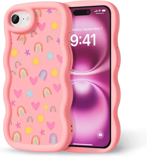 Miniatura 154 de Compatible con iPhone SE/8/7 Funda para Mujeres y Niñas, Marco Ondulado Rizado con Patrón Lindo, Estética Delgada Suave Silicona TPU Parachoques