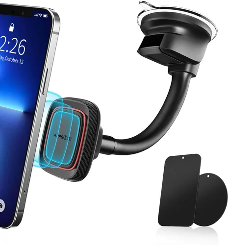 APPS2Car Soporte magnético para teléfono de coche [6 imanes fuertes], soporte para teléfono celular de coche [ventosa], soporte de teléfono para