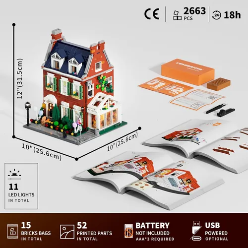 Miniatura 6 de LUMIBRICKS Redbrick Row House Lighting - Juego de ladrillos de construcción – Kit de exhibición de colección de modelos de construcción modular