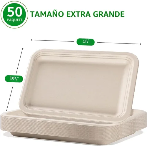 Miniatura 2 de bloomoon Paquete de 50 bandejas desechables de 14 pulgadas, platos de papel grandes de 14 pulgadas, bandejas de cangrejos de 14 pulgadas, platos