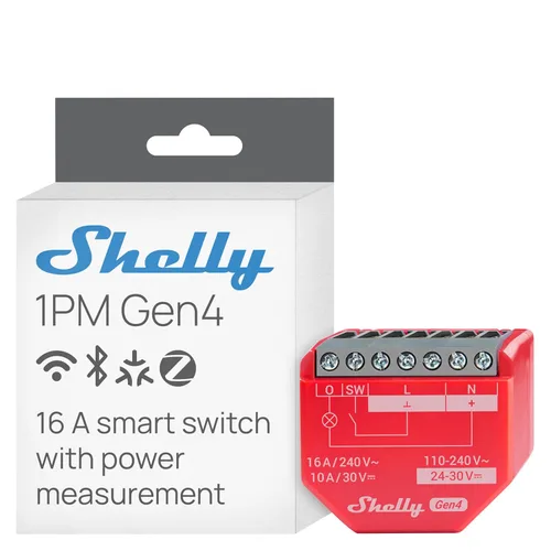 Shelly 1PM Gen4 | Interruptor de relé inteligente Wi-Fi, Zigbee, Matter con medición de potencia, 1 canal 16A | Automatización del hogar |