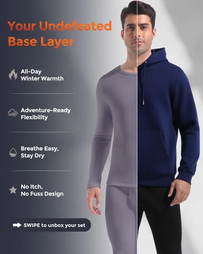Miniatura 2 de CL convallaria Long Johns Ropa Interior Térmica para Hombres con Forro Polar Suave Capa Base para Clima Frío Conjunto de Regalo Superior e Inferior