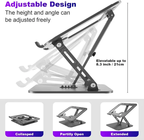 Miniatura 3 de Soporte ajustable para computadora portátil, elevador portátil con 3 brazos de soporte, soporte ergonómico ventilado de metal súper resistente