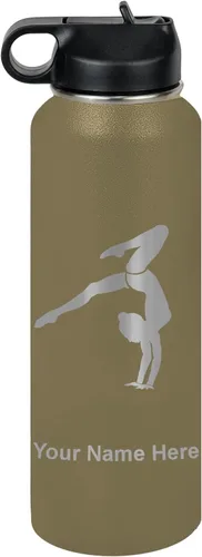 Miniatura 68 de LaserGram Botella de agua personalizada, soporte de mano de gimnasta, acero inoxidable de doble pared aislada al vacío con popote superior, regalo
