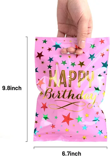 Miniatura 4 de HAPMARS 50 bolsas de regalo de fiesta de feliz cumpleaños para niños, pequeñas bolsas de plástico para dulces con asas para niños, bebés, niñas
