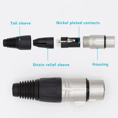Miniatura 3 de Conector de cable XLR de 4 pines XLR de 4 pines hembra Conector de conector de cable de micrófono Adaptador de audio para micrófono, negro+plata
