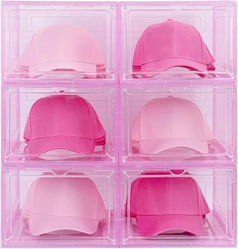 Miniatura 10 de SCAVATA Paquete de 6 Cajas Organizadoras de Sombreros, Cajas Contenedoras Apilables Transparentes para Gorras de Béisbol con Puerta Magnética
