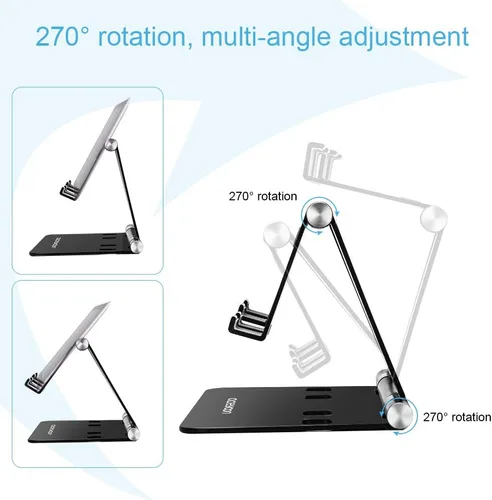 Miniatura 5 de aceyoon Soporte ajustable para tableta, soporte para iPad/teléfono celular para escritorio, soporte de aleación de aluminio para 2 teléfonos o una
