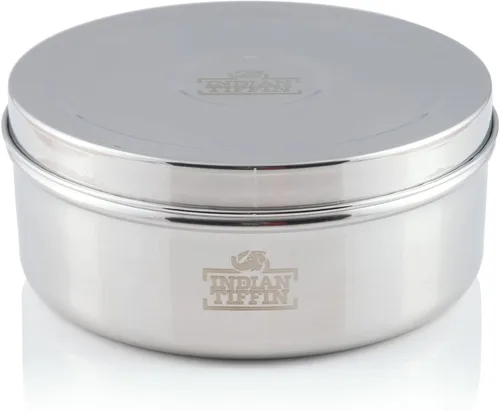 Indian-Tiffin Masala Dabba - Contenedor hermético para especias - Acero inoxidable de grado alimenticio - con etiquetas de especias y cuchara