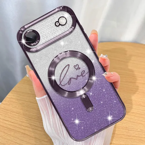 Miniatura 64 de ZIYE Funda Magnética Diseñada para iPhone 11 Funda con Purpurina Plateado de Lujo Corazón de Amor Compatible con MagSafe Funda Transparente