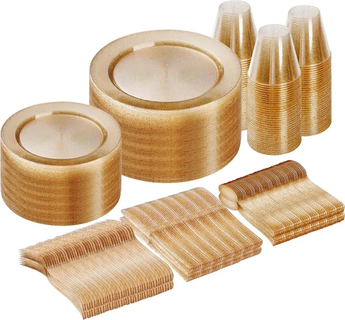Miniatura 18 de Goodluck 600 Piezas Platos Desechables Plateados para 100 Invitados, Juego de Vajilla de Plástico de 100 Platos de Cena, 100 Platos de Ensalada, 100