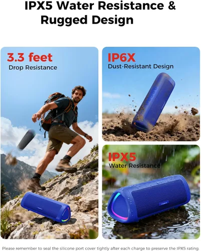 Miniatura 4 de Altavoz Bluetooth, sonido HD de 20 W, inalámbrico portátil, IPX5 impermeable, hasta 24 horas de reproducción, TWS, para hogar, fiesta, exterior, Azul