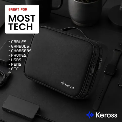 Miniatura 7 de Keross Bolsa organizadora de cables para viajes con divisores extraíbles, estuche organizador de electrónica para cargadores, cables