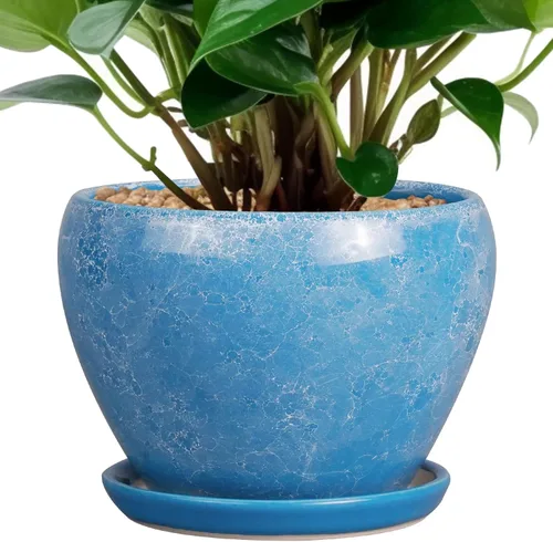 Miniatura 77 de Maceta de Cerámica Moderna con Esmalte para Suculentas con Agujero de Drenaje y Platillo, Maceta Redonda de 6 Pulgadas para Plantas de Flores