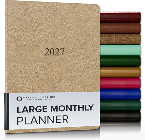 Miniatura 54 de Gallery Leather Agenda Mensual Grande 2025-2026, Elegantemente Encuadernada Planificador de Calendario y Cuaderno con Elegantes Bordes Dorados, 18