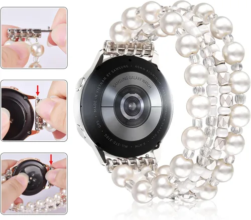 Miniatura 5 de VISOOM Pulsera boho de cuentas compatible con Samsung Galaxy Watch 8/7/6/5/4 de 40/44mm/Active 2 Watch 4 Classic de 42mm para mujer, pulsera Blanco