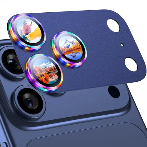 Miniatura 29 de Uyiton Protector de lente de cámara para iPhone 17 Pro - [Tipografía única + lente de teléfono diseño de círculo rojo] Cubierta de cámara de vidrio