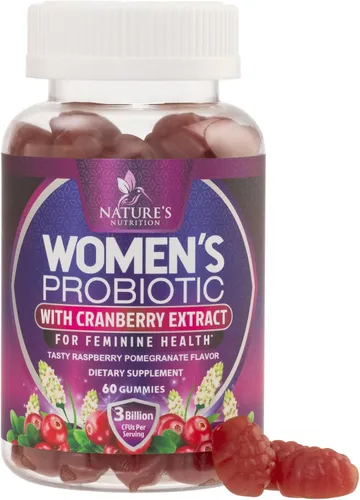 Nature's Nutrition Gomitas probióticas para mujeres con arándano, 6 cepas premium para el equilibrio del PH, salud digestiva, apoyo vaginal e