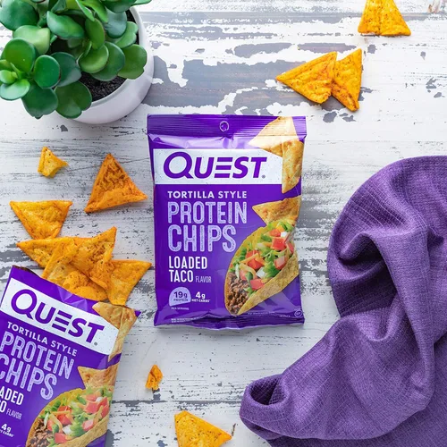Miniatura 4 de Quest Nutrition Chips de proteína estilo tortilla, tacos cargados, bajos en carbohidratos, sin gluten, horneados, 1.1 onzas y galletas de proteína