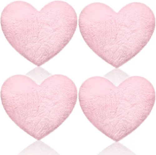 Remerry 4 almohadas de corazón, almohadas de San Valentín, almohada decorativa para dormitorio, cama, sofá, fiesta de pijamas para niños y niñas Rosa