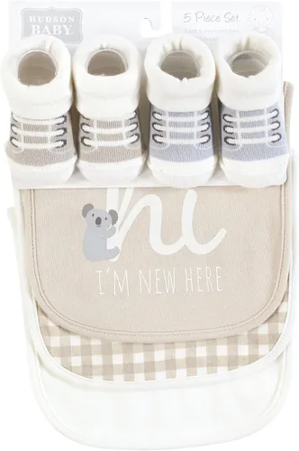 Miniatura 151 de Hudson Baby Conjunto de babero y calcetines unisex de algodón para bebé