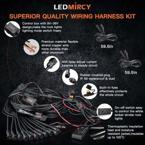 Miniatura 5 de Kit de Luces de Roca Switchback LEDMIRCY Estroboscópicas Blancas y Ámbar 12 Módulos 6 Modos Función de Memoria Función de Reinicio con Arnés