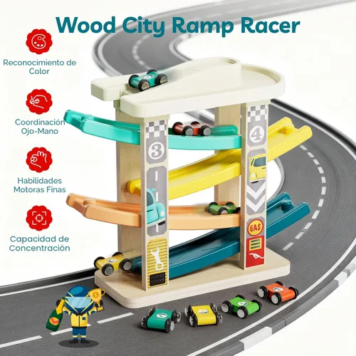 Miniatura 6 de TOP Bright Juguetes de rampa de madera para niños pequeños de 1 a 2 años de edad, habilidades motoras, pistas de carreras, rampa de automóvil