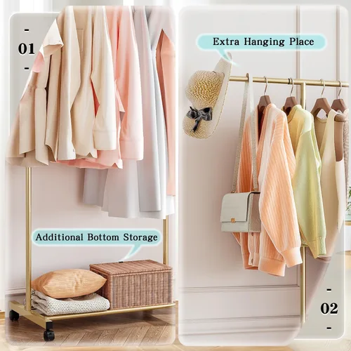 Miniatura 6 de SUOERNUO Perchero con ruedas para colgar ropa, perchero de metal portátil para dormitorio, lavandería, sala de estar