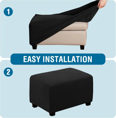 Miniatura 5 de H.VERSAILTEX Funda Deslizable para Otomana Rectangular Ajuste de Longitud 29"-34" Reposapiés Fundas Deslizables para Sofá Funda para Taburete