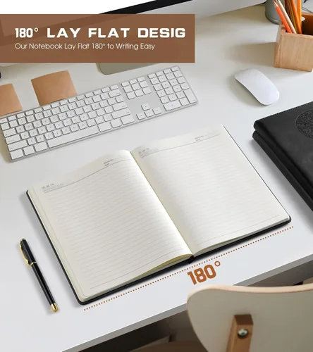 Miniatura 6 de Cuaderno rayado para mujeres y hombres, 256 páginas, tamaño A4, grande, de tapa dura, de cuero, para escribir, viajes, negocios, trabajo, escuela