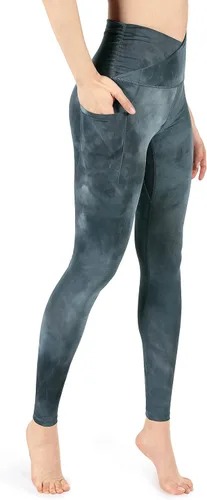 ODODOS - Leggings de cintura cruzada para mujer, diseño con bolsillo interno, para yoga, deportes, gimnasia o entrenamiento, pantalones deportivos