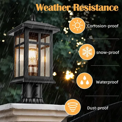 Miniatura 3 de Brilvibera 2 Paquetes Luces de Poste para Exteriores, Farol de Poste Negro Accesorio de Iluminación con Base de Montaje en Muelle, Farol de Poste