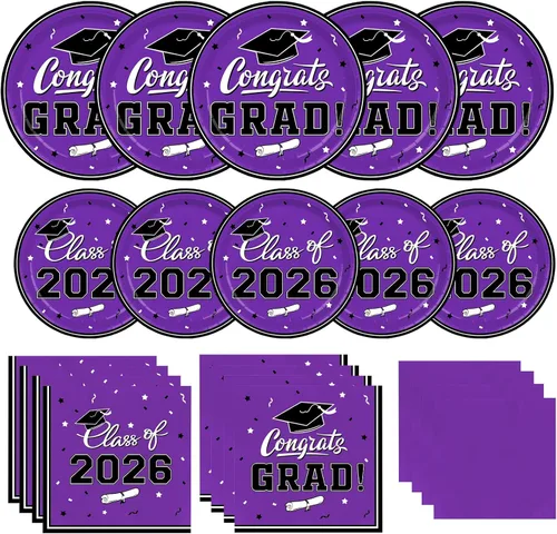 Miniatura 12 de Platos y servilletas de fiesta de graduación Gatherfun 2022 suministros para fiesta de graduación, platos de papel desechables granate, servilletas