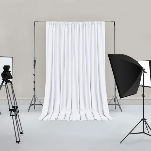 Miniatura 6 de Hiasan Cortinas de fondo blancas para fiestas, cortinas de fondo de fotografía de poliéster para reuniones familiares, decoraciones de boda, 5 x 10
