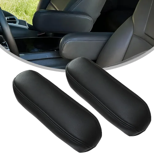 NLQR 2 piezas fundas de repuesto para reposabrazos de asiento de cuero negro compatibles con Ford F150 F250 F350 F450 F550 Excursion 1999 2000 2001