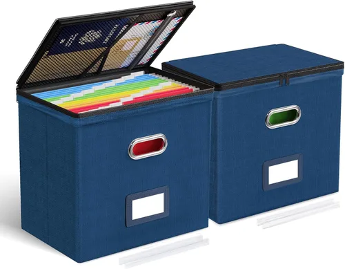 Miniatura 36 de Oterri Paquete de 2 cajas organizadoras de archivos con tapas, caja de archivos con bolsillos de malla, caja organizadora de documentos para Verde