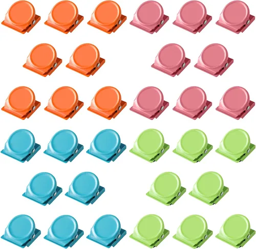 Paquete de 32 clips magnéticos, clips de metal de colores resistentes para refrigerador, pizarra, fotos, suministros para el aula (multicolor)
