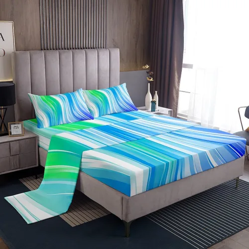 Miniatura 38 de Juego de sábana bajera ajustable de teñido anudado para niñas, juego de ropa de cama con diseño de arco iris degradado de arcoíris, lindo juego