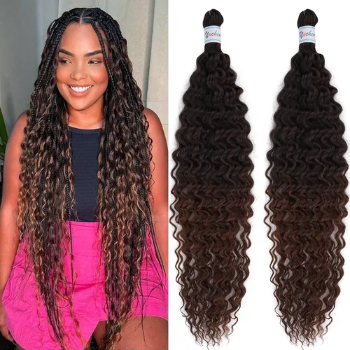 Miniatura 24 de Cabello para trenzar rizado ondulado negro 1B preestirado de onda oceánica profunda de ganchillo bohemio para trenzar de 16 pulgadas, 2 paquetes