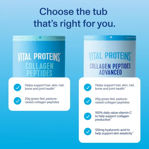 Miniatura 4 de Vital Proteins - Péptidos de colágeno en polvo avanzados con ácido hialurónico y vitamina C, suplementos de colágeno, sin sabor, 12 porciones