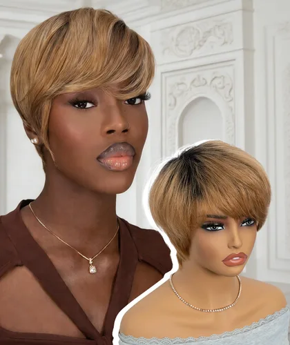 Miniatura 8 de QUEEN VIRGIN REMY QVR Pixie Cut Wig Human Hair Wigs with Bangs Short Wigs for Black Women Human Hair Different Style Pixie Wig for Daily Wear Black