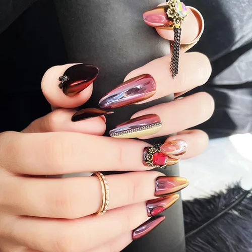 Miniatura 3 de Polvo de uñas cromado camaleón rojo y morado, efecto espejo mágico metálico, holográfico, reflectante, pigmento cromado, para uñas, diseño AB