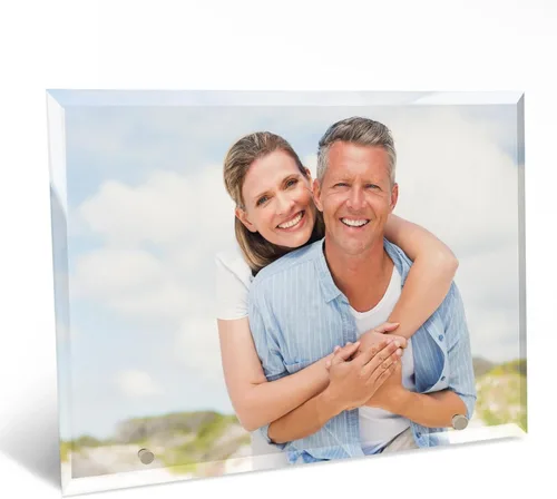 Miniatura 4 de Smile Art Design Impresión fotográfica personalizada de vidrio acrílico con soporte de pin plateado, carga tu marco de escritorio, impresión