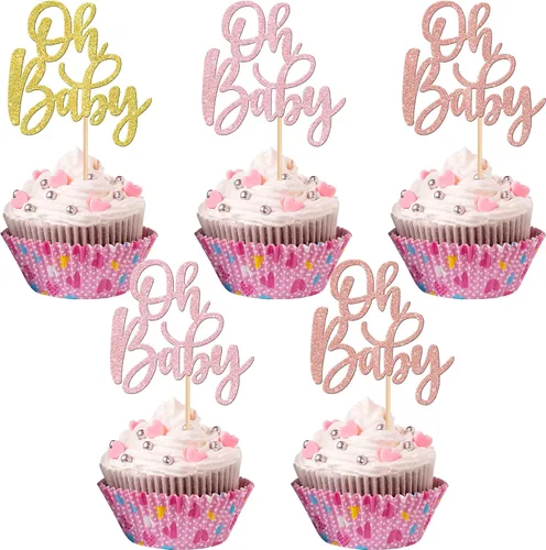 Miniatura 19 de 24 piezas Oh Baby Cupcake Toppers Glitter Baby Shower Cupcake Picks Reveal Género Decoración de Pasteles para Baby Shower Niños Niñas Fiesta de Azul