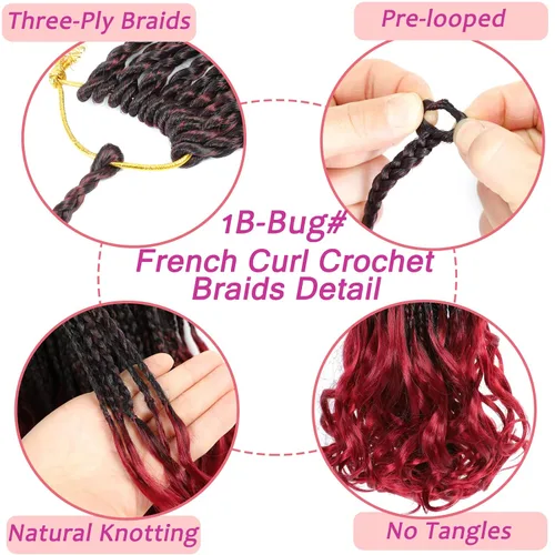 Miniatura 3 de Trenzas de ganchillo con rizos franceses, trenzas de caja de diosa bohemias, cabello trenzado francés preenlazado, para mujeres negras (14