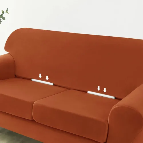 Miniatura 3 de OBCREAT Funda para sofá, 4 piezas, terciopelo elástico, para sofá de 3 cojines, funda de sofá suave con parte inferior elástica, protector