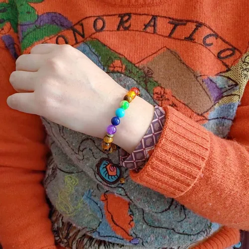 Miniatura 5 de Brazalete GelConnie de piedras de lava, 7 chakras, 0.32 pulgadas, piedra natural, para curación, alivio del estrés, yoga, ansiedad, aromaterapia
